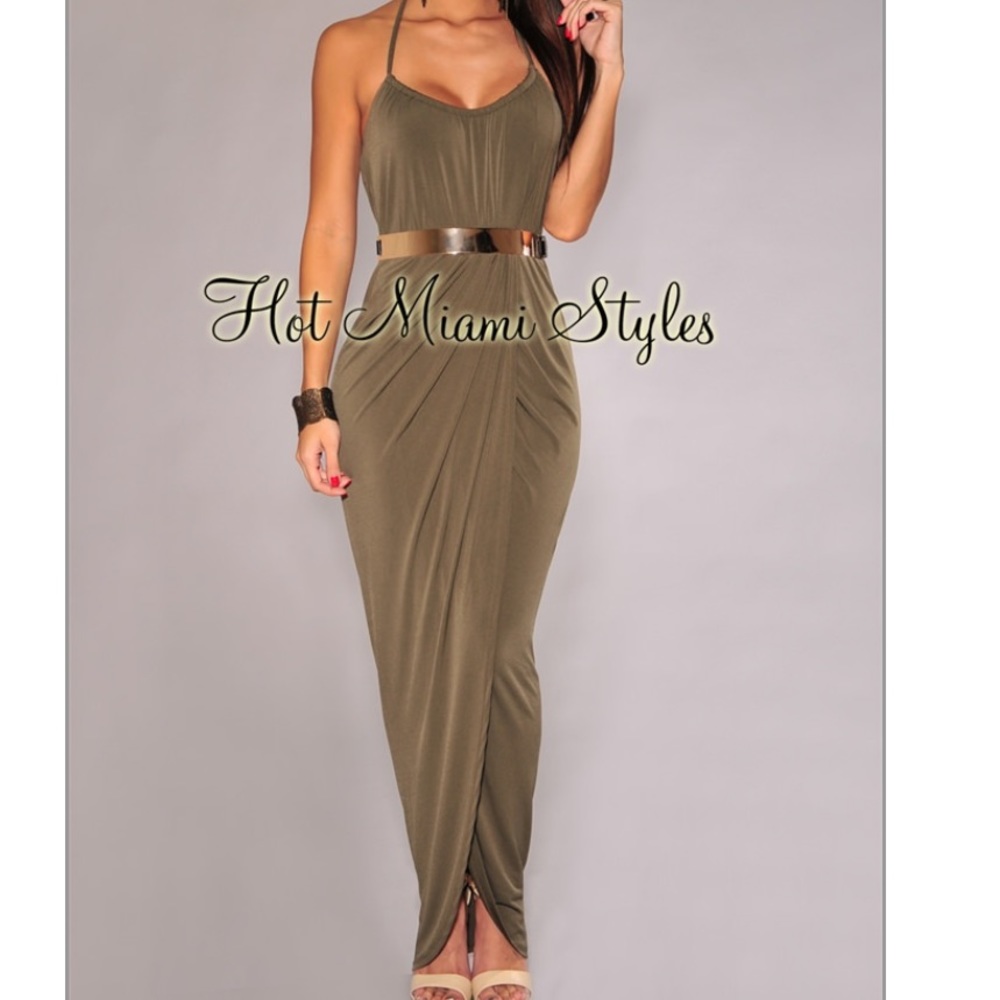 Olive Halter Maxi Dress